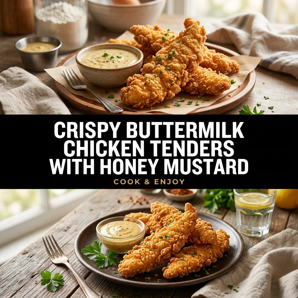 Crispy Buttermilk Chicken Tenders with Honey Mustard food illustration