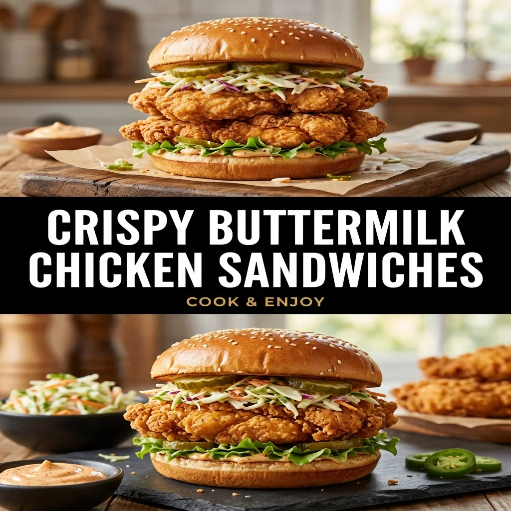Crispy Buttermilk Fried Chicken Sandwiches food illustration