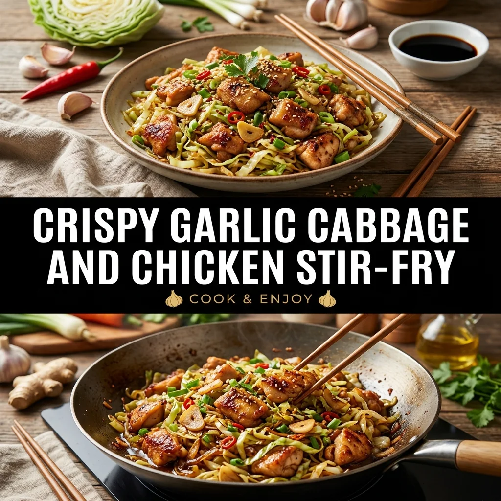 Crispy Garlic Cabbage and Chicken Stir-Fry food illustration