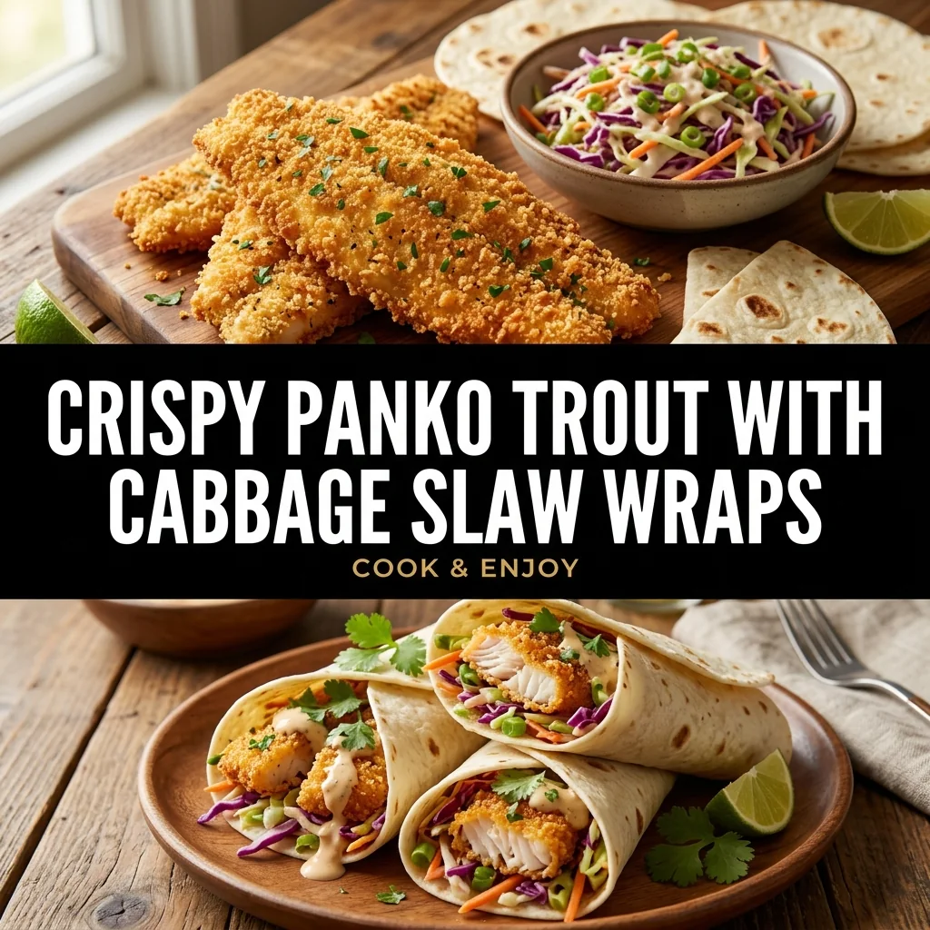 Crispy Panko Trout with Cabbage Slaw Wraps food illustration