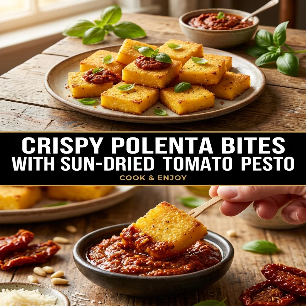 Crispy Polenta Bites with Sun-Dried Tomato Pesto food illustration