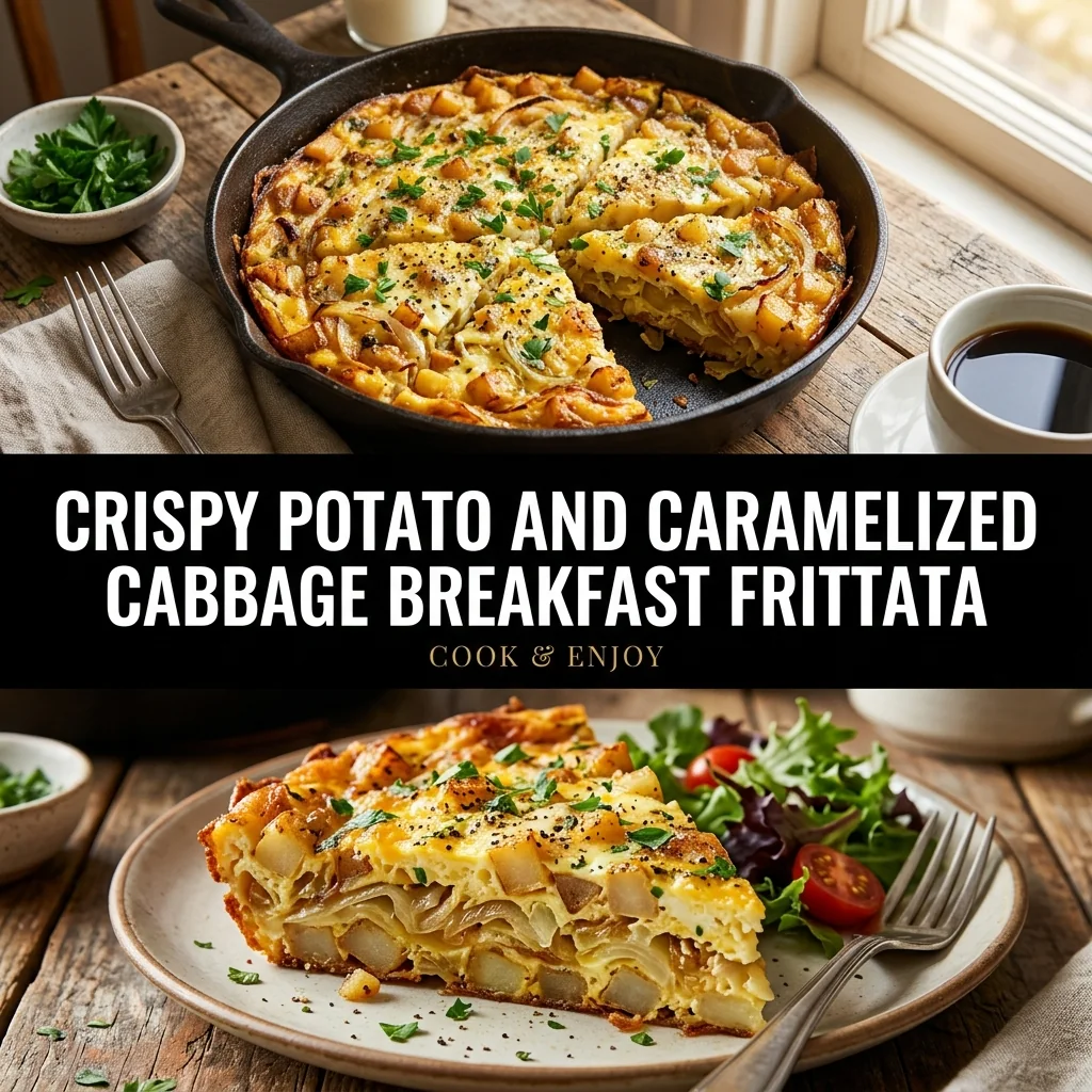 Crispy Potato and Caramelized Cabbage Breakfast Frittata food illustration