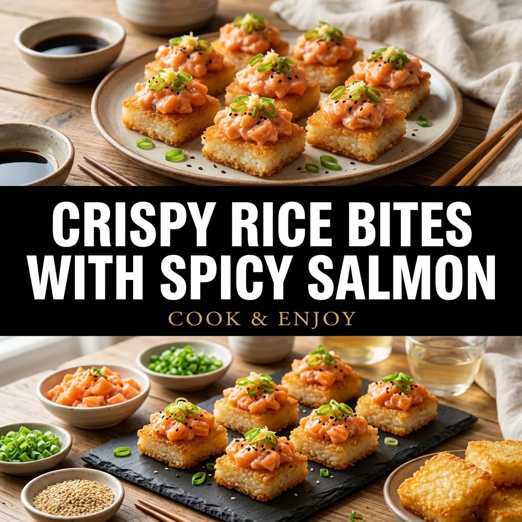 Crispy Rice Bites with Spicy Salmon food illustration