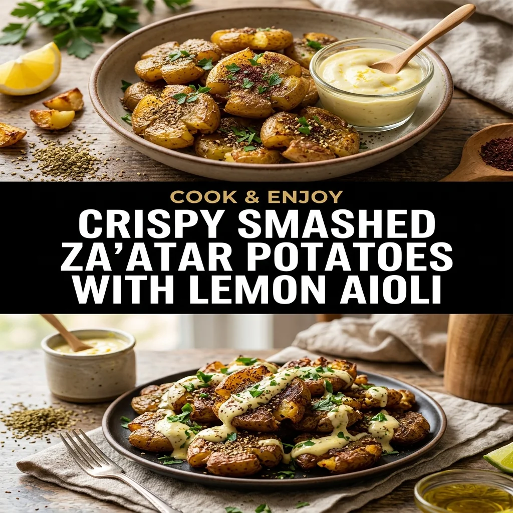 Crispy Smashed Za'atar Potatoes with Lemon Aioli food illustration