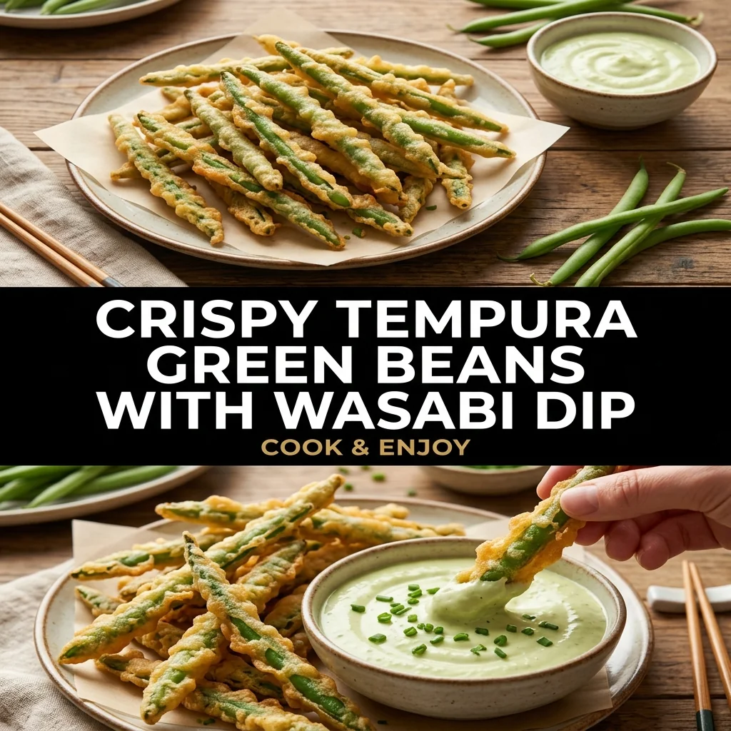 Crispy Tempura Green Beans with Wasabi Dip food illustration