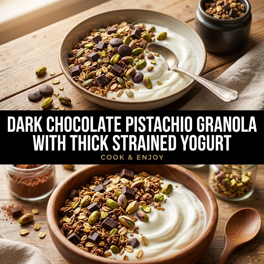 Dark Chocolate Pistachio Granola with Thick Strained Yogurt food illustration