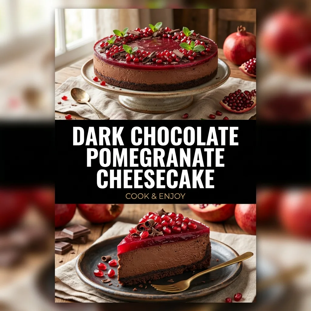 Dark Chocolate Pomegranate Cheesecake food illustration