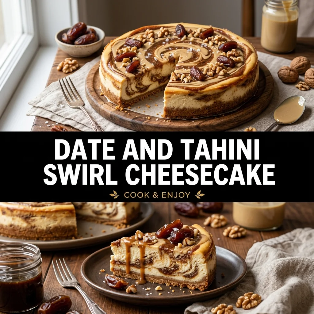 Date and Tahini Swirl Cheesecake food illustration