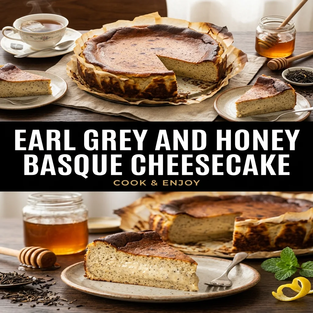 Earl Grey and Honey Basque Cheesecake food illustration