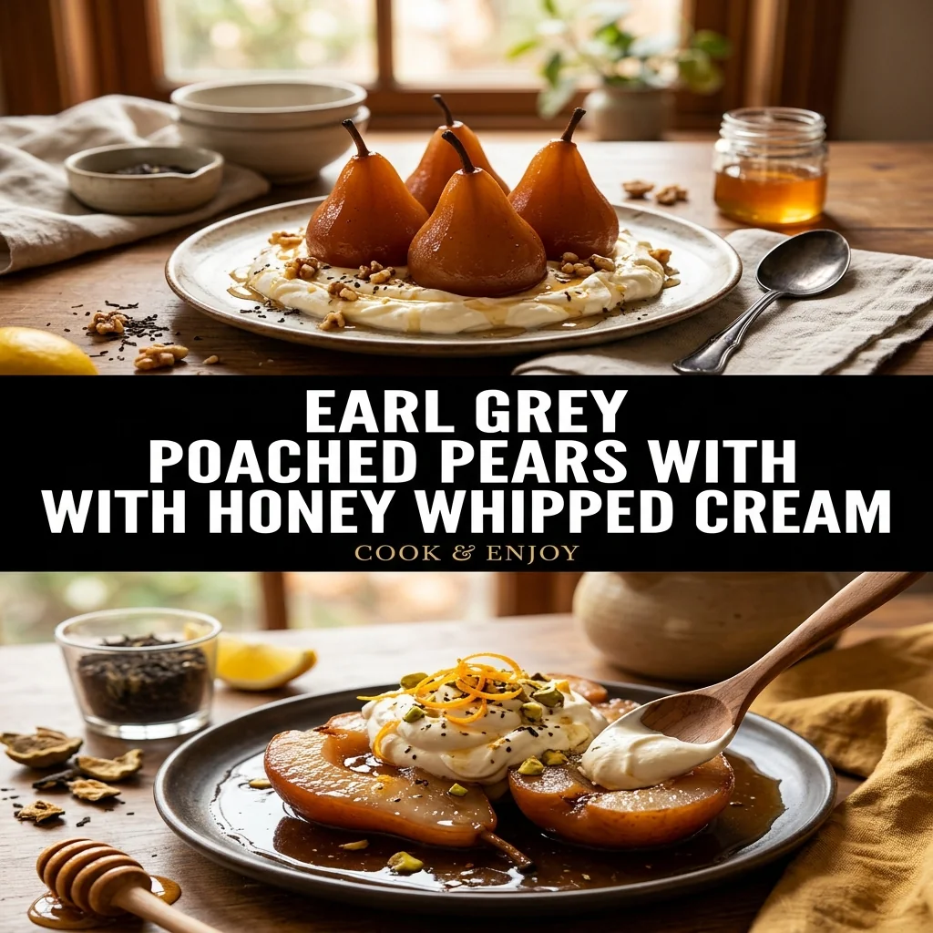 Earl Grey Poached Pears with Honey Whipped Cream food illustration
