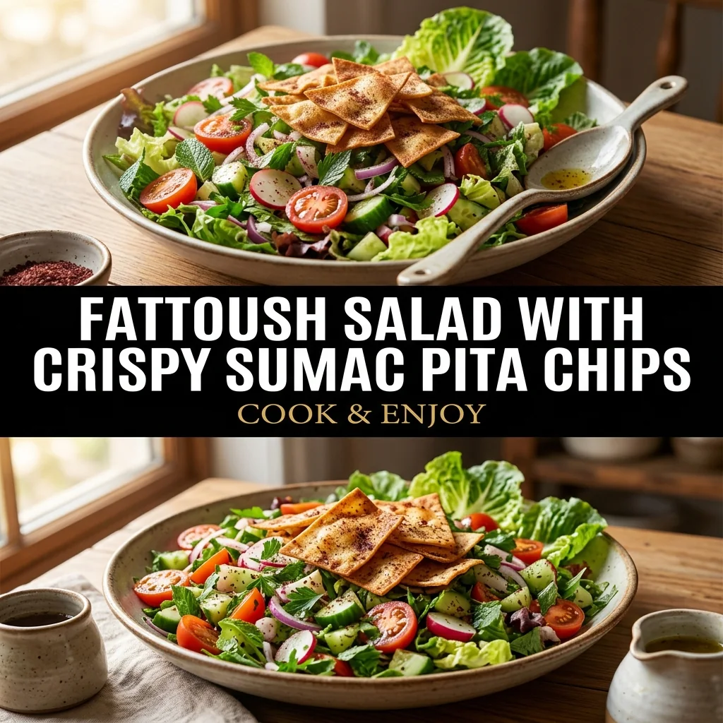 Fattoush Salad with Crispy Sumac Pita Chips food illustration