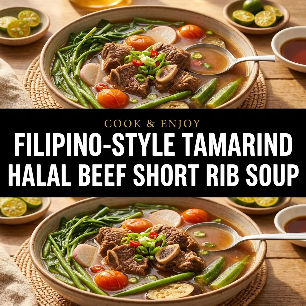 Filipino-Style Tamarind Halal Beef Short Rib Soup food illustration