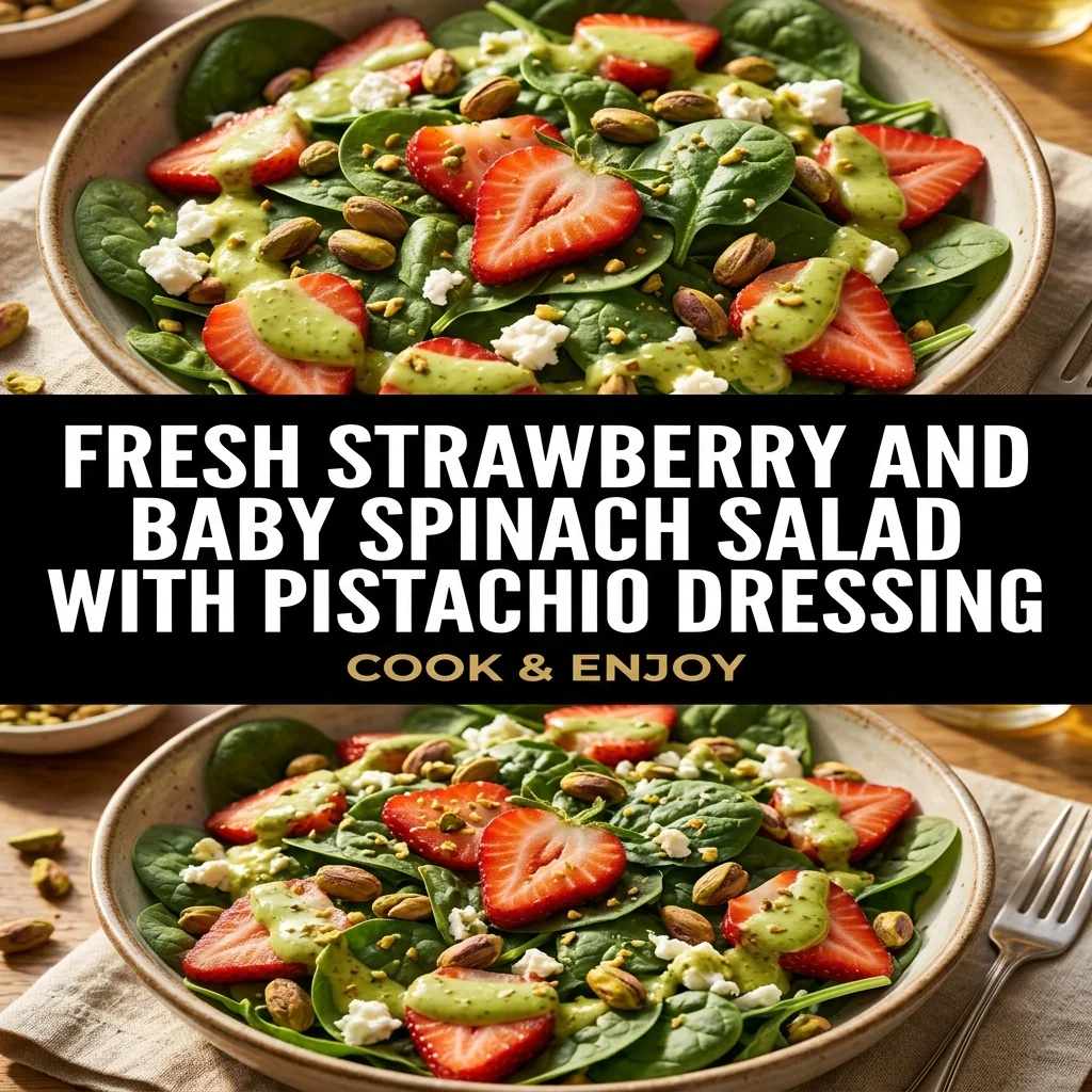 Fresh Strawberry and Baby Spinach Salad with Pistachio Dressing food illustration