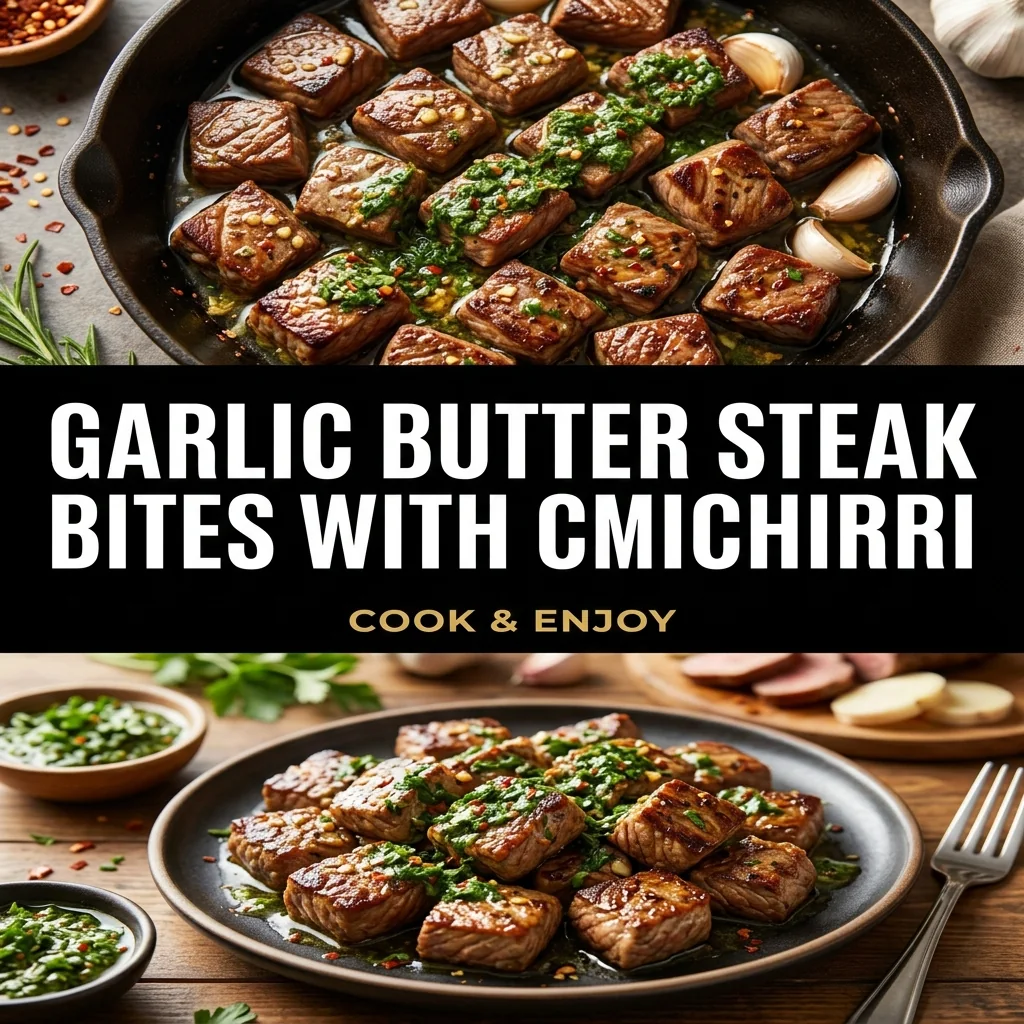 Garlic Butter Steak Bites with Chimichurri food illustration