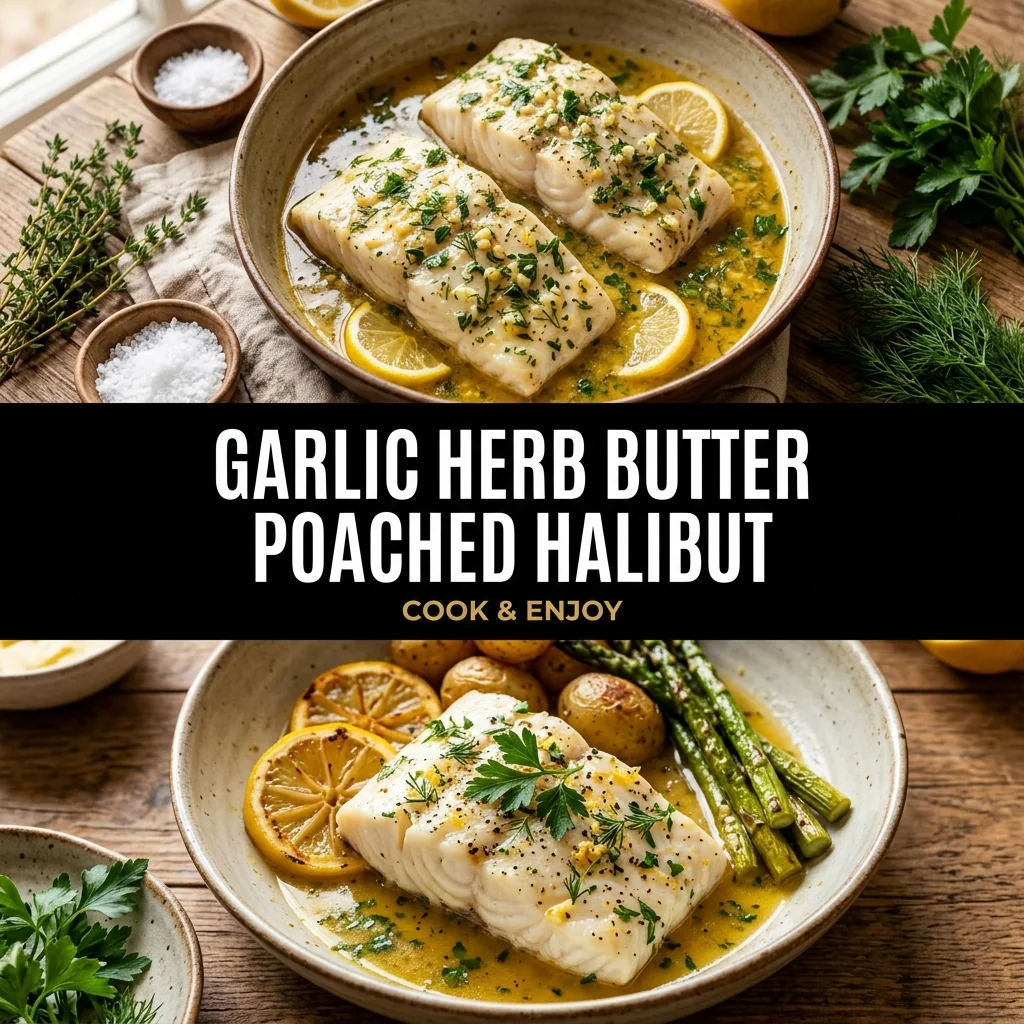 Garlic Herb Butter Poached Halibut food illustration