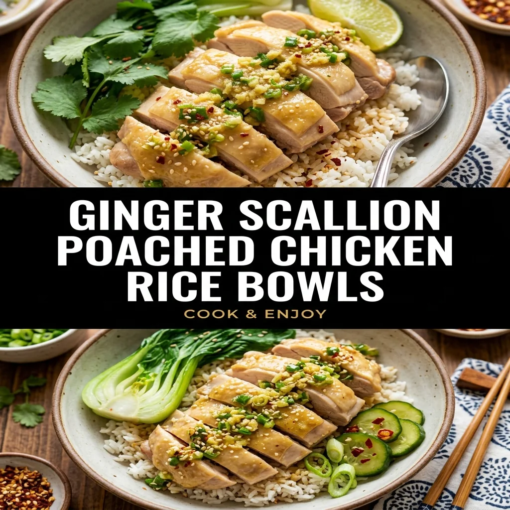 Ginger Scallion Poached Chicken Rice Bowls food illustration