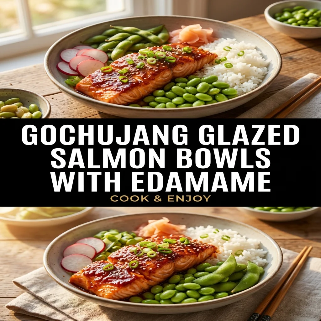 Gochujang Glazed Salmon Bowls with Edamame food illustration