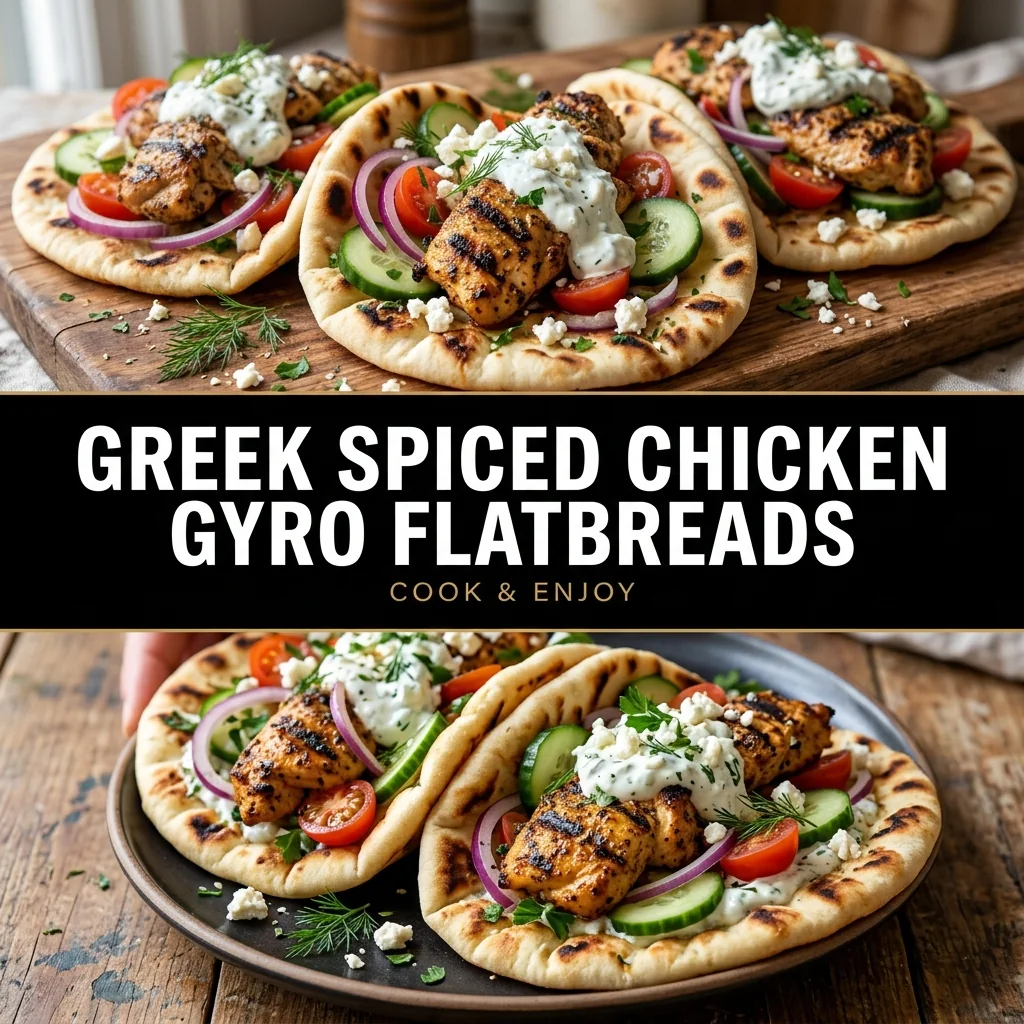 Greek Spiced Chicken Gyro Flatbreads food illustration