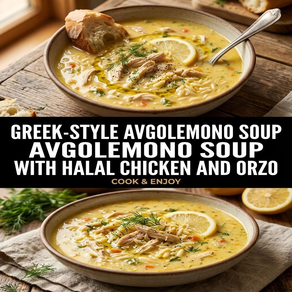 Greek-Style Avgolemono Soup with Halal Chicken and Orzo food illustration