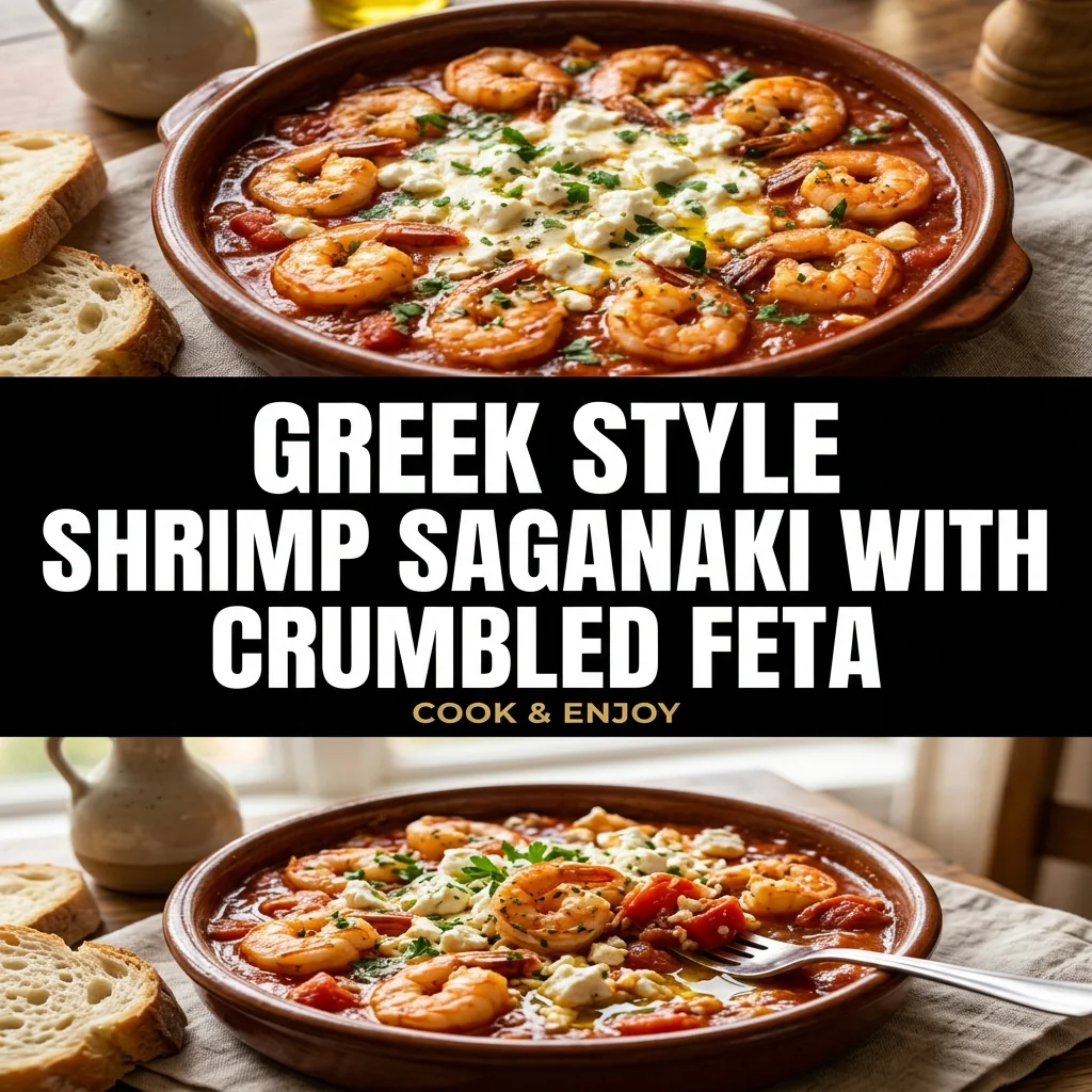Greek Style Shrimp Saganaki with Crumbled Feta food illustration