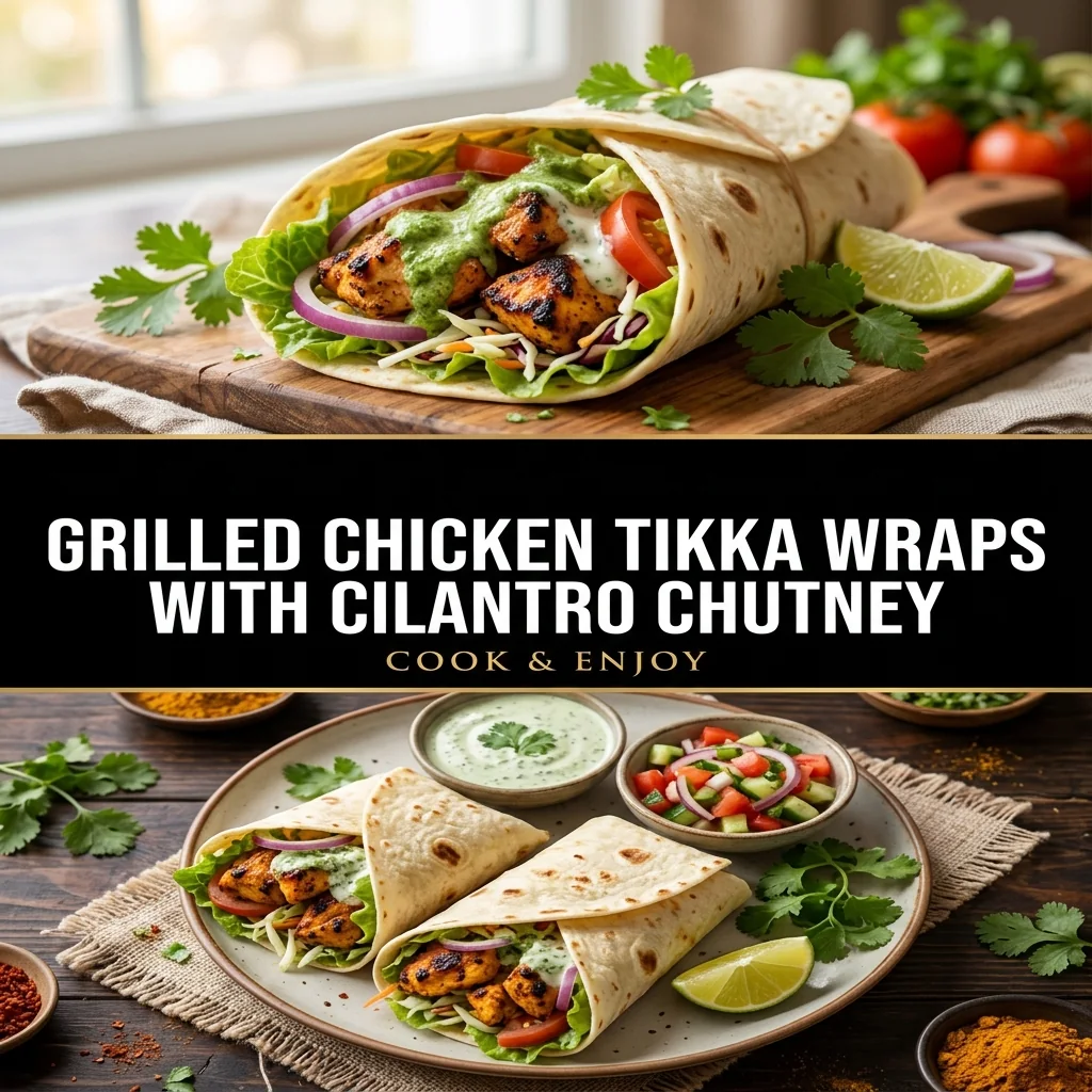 Grilled Chicken Tikka Wraps with Cilantro Chutney food illustration