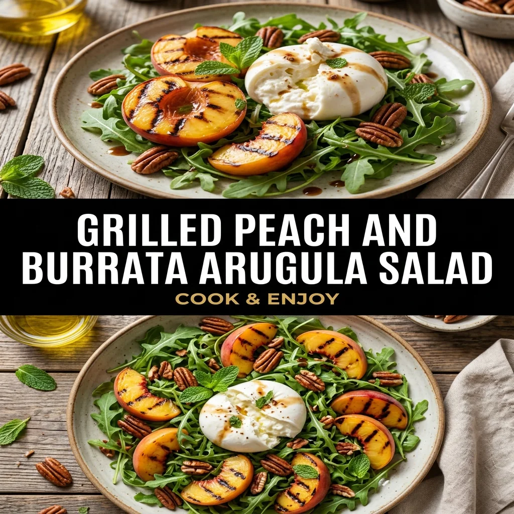 Grilled Peach and Burrata Arugula Salad food illustration
