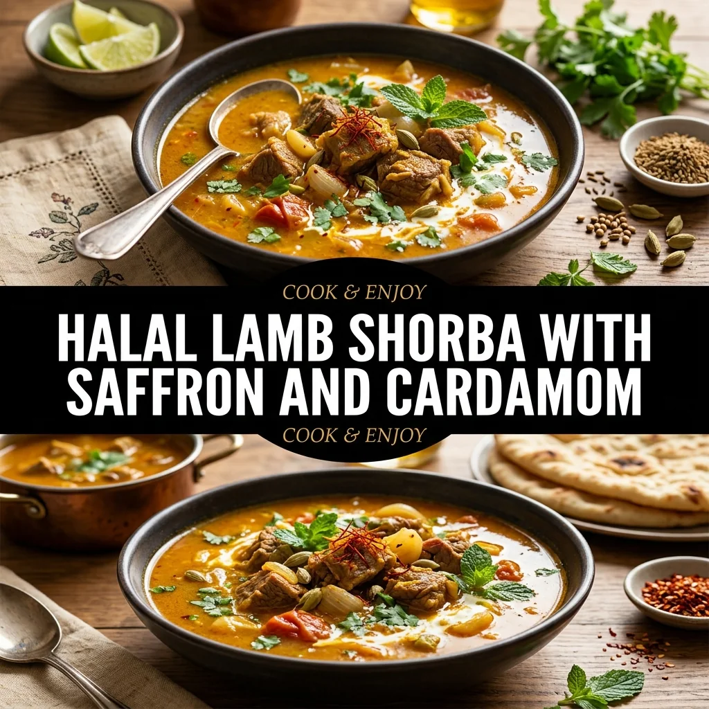 Halal Lamb Shorba with Saffron and Cardamom food illustration