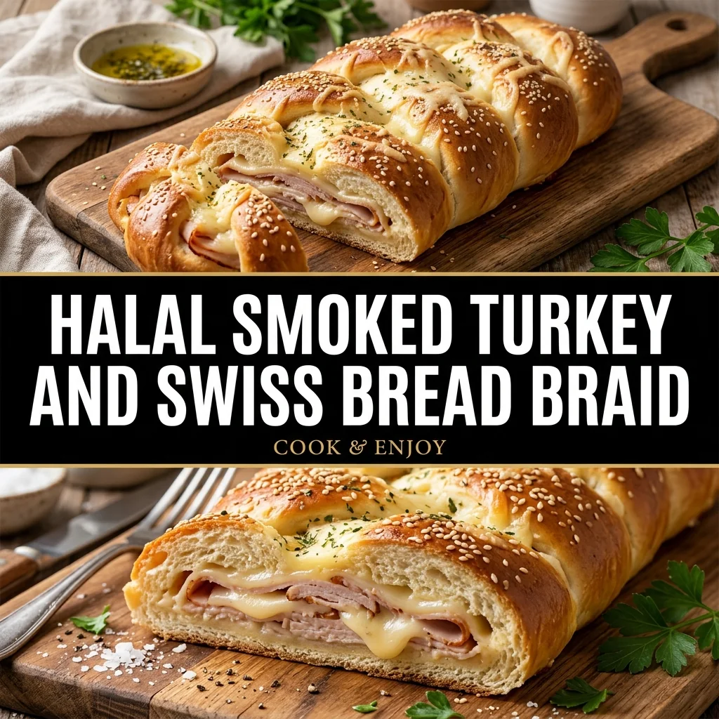 Halal Smoked Turkey and Swiss Bread Braid food illustration