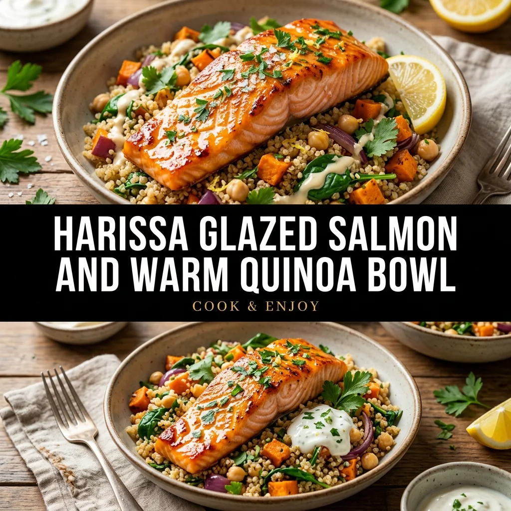Harissa Glazed Salmon and Warm Quinoa Bowl food illustration