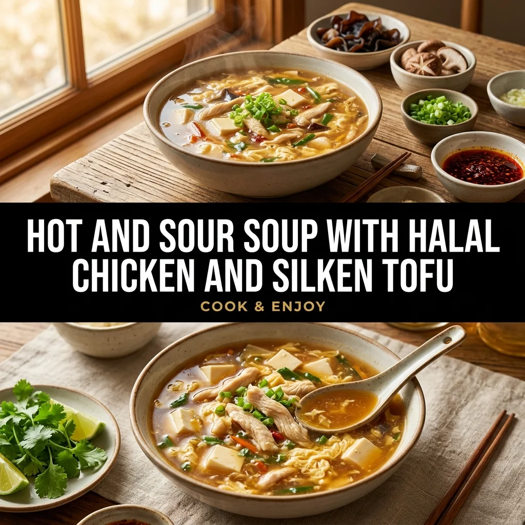 Hot and Sour Soup with Halal Chicken and Silken Tofu food illustration