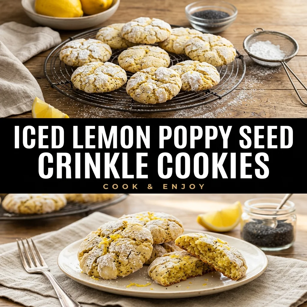 Iced Lemon Poppy Seed Crinkle Cookies food illustration