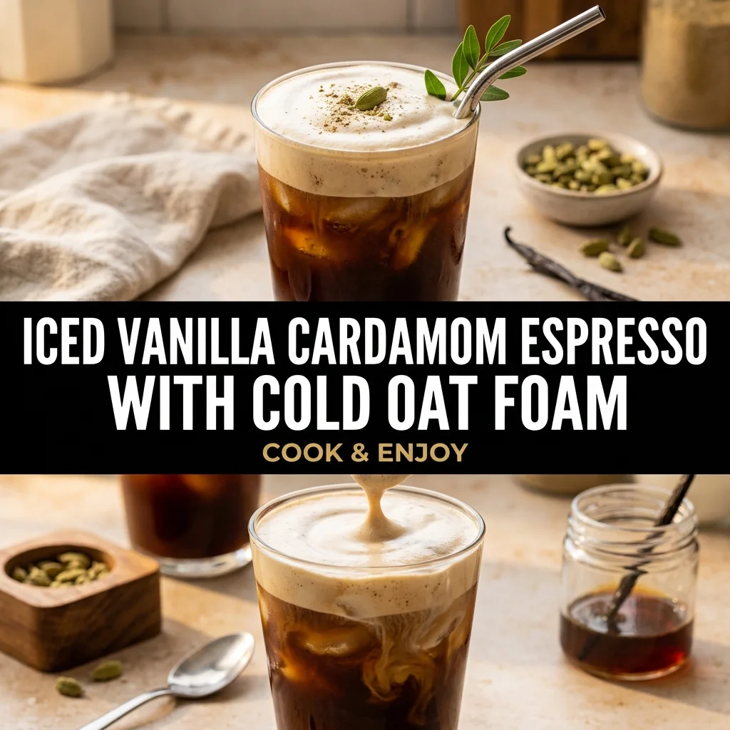 Iced Vanilla Cardamom Espresso with Cold Oat Foam food illustration