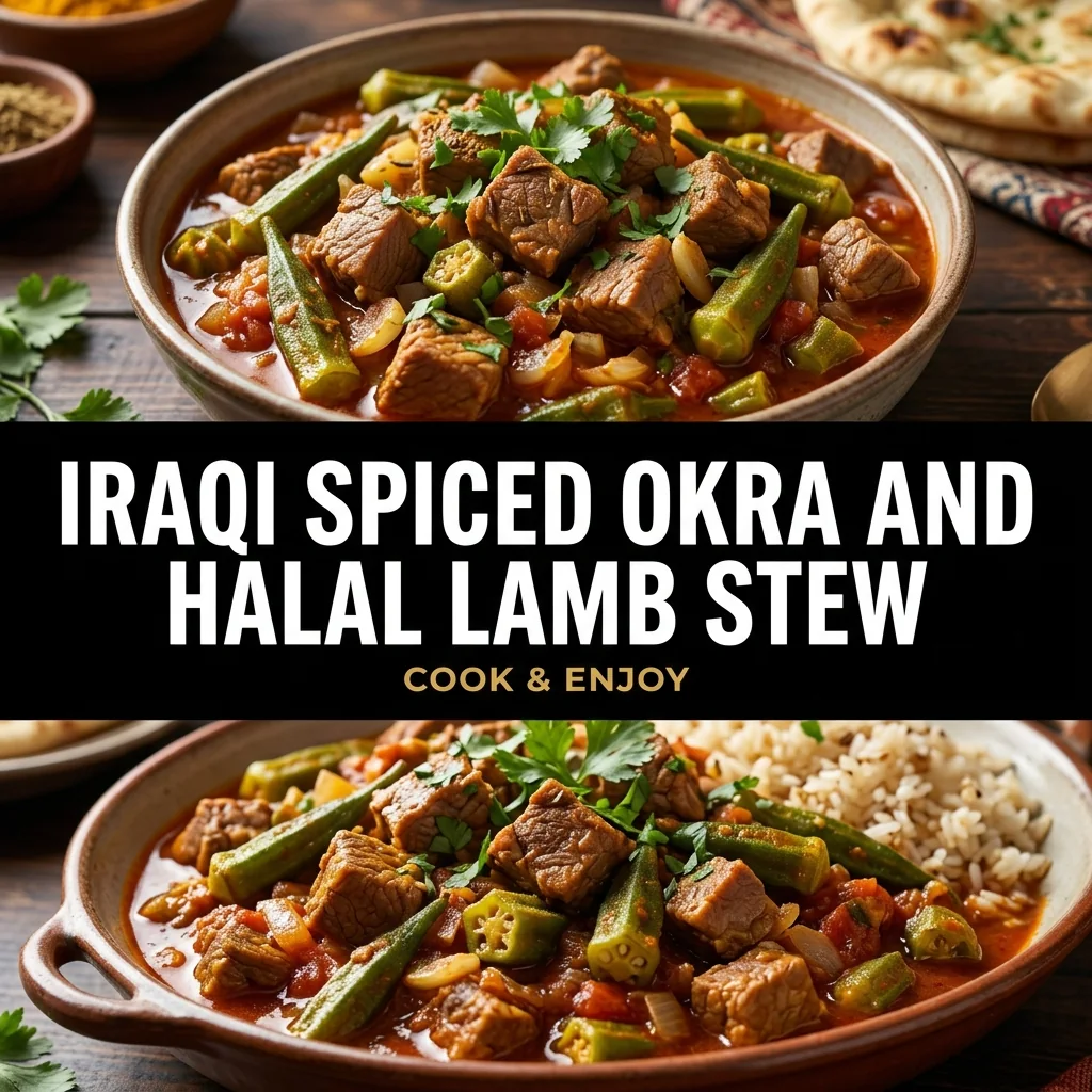 Iraqi Spiced Okra and Halal Lamb Stew food illustration