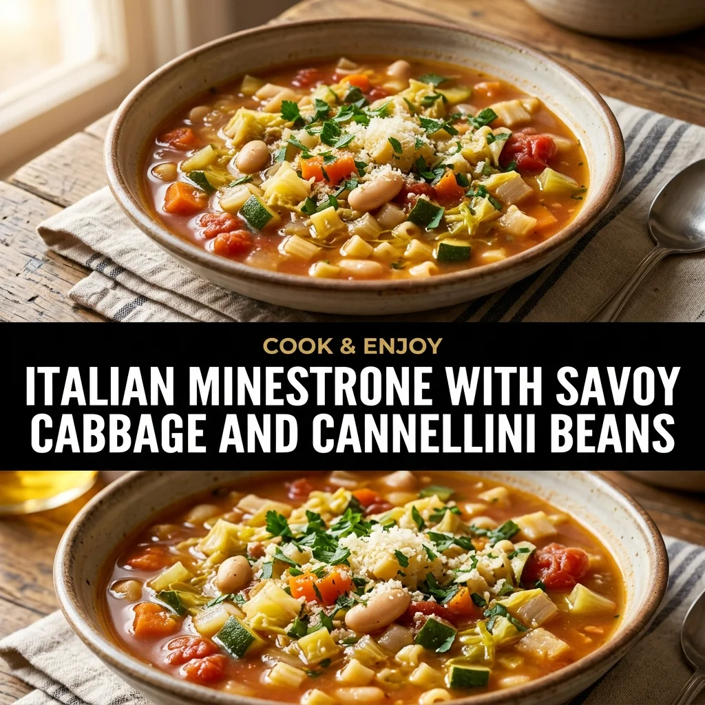 Italian Minestrone with Savoy Cabbage and Cannellini Beans food illustration