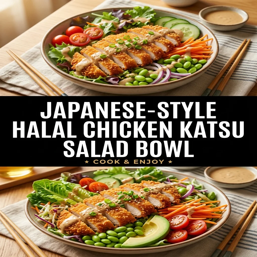 Japanese-Style Halal Chicken Katsu Salad Bowl food illustration