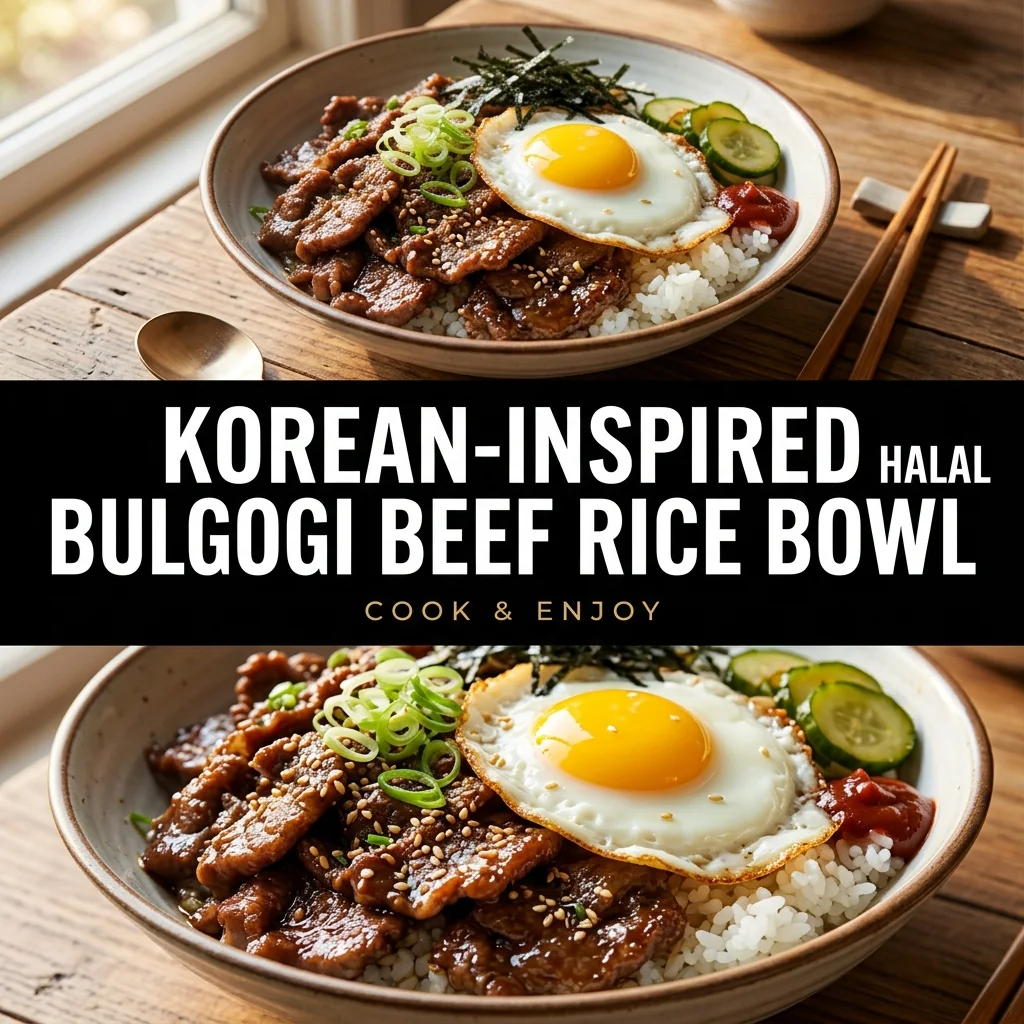 Korean-Inspired Halal Bulgogi Beef Rice Bowl food illustration