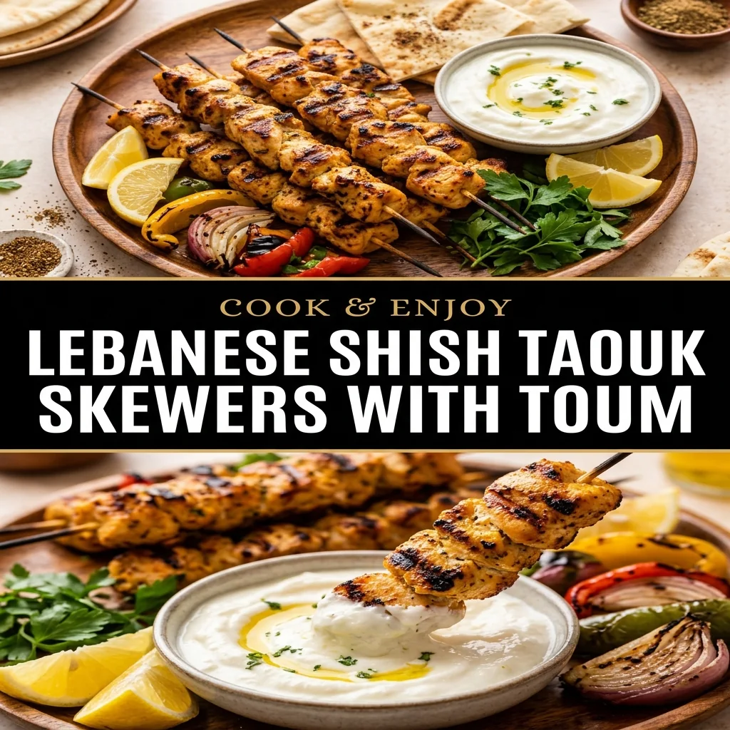 Lebanese Shish Taouk Skewers with Toum food illustration