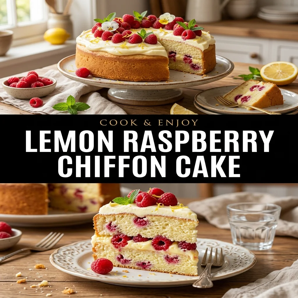 Lemon Raspberry Chiffon Cake food illustration