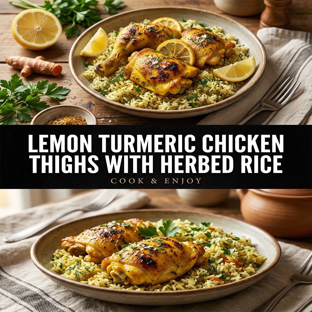 Lemon Turmeric Chicken Thighs with Herbed Rice food illustration