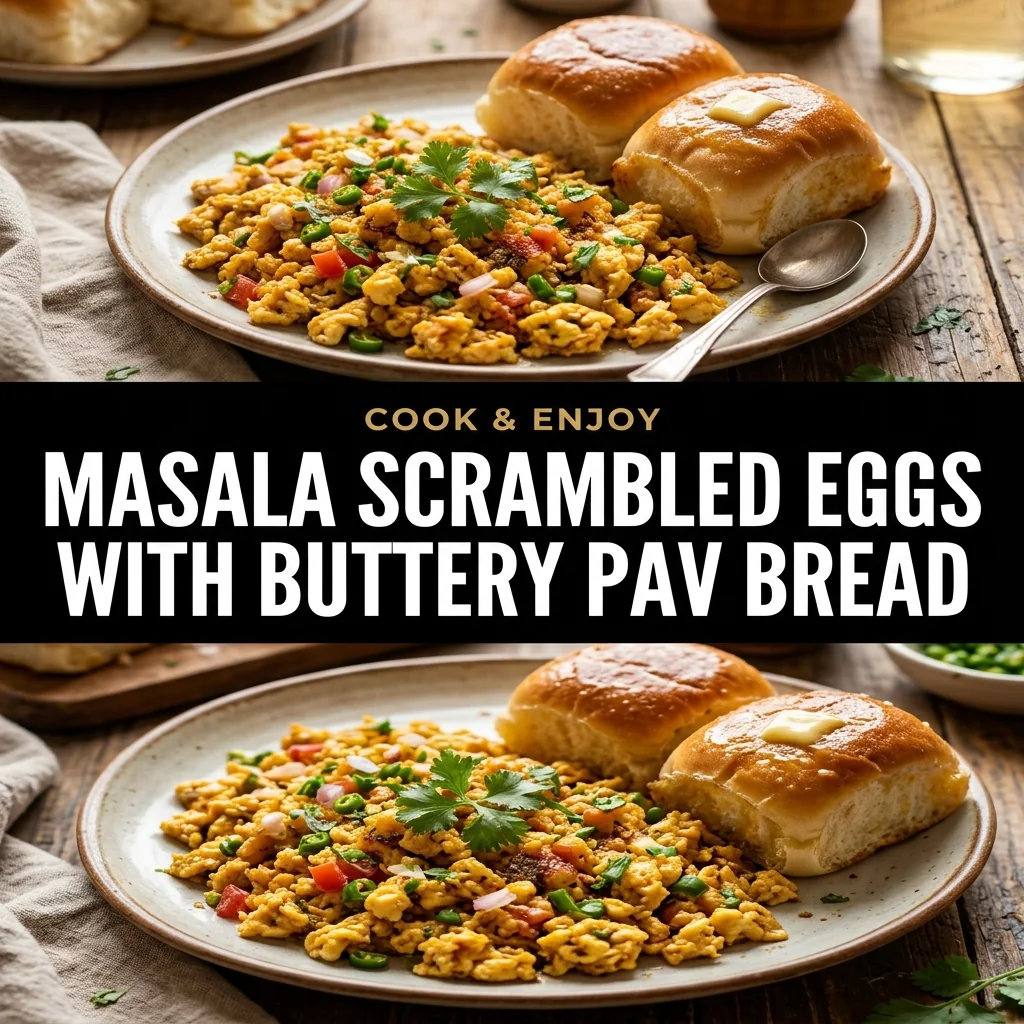 Masala Scrambled Eggs with Buttery Pav Bread food illustration