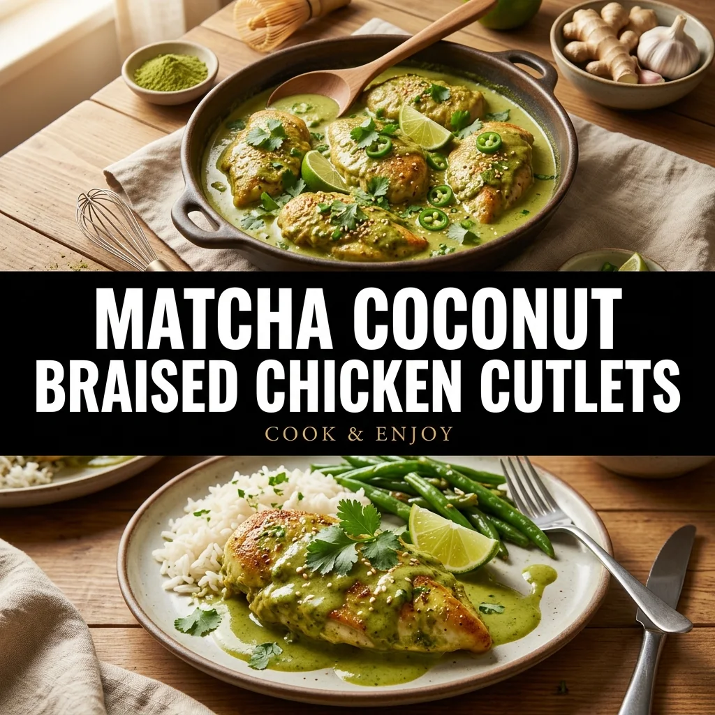 Matcha Coconut Braised Chicken Cutlets food illustration