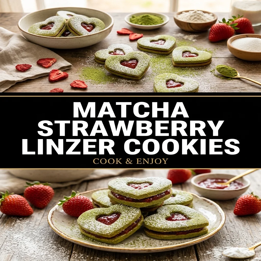 Matcha Strawberry Linzer Cookies food illustration