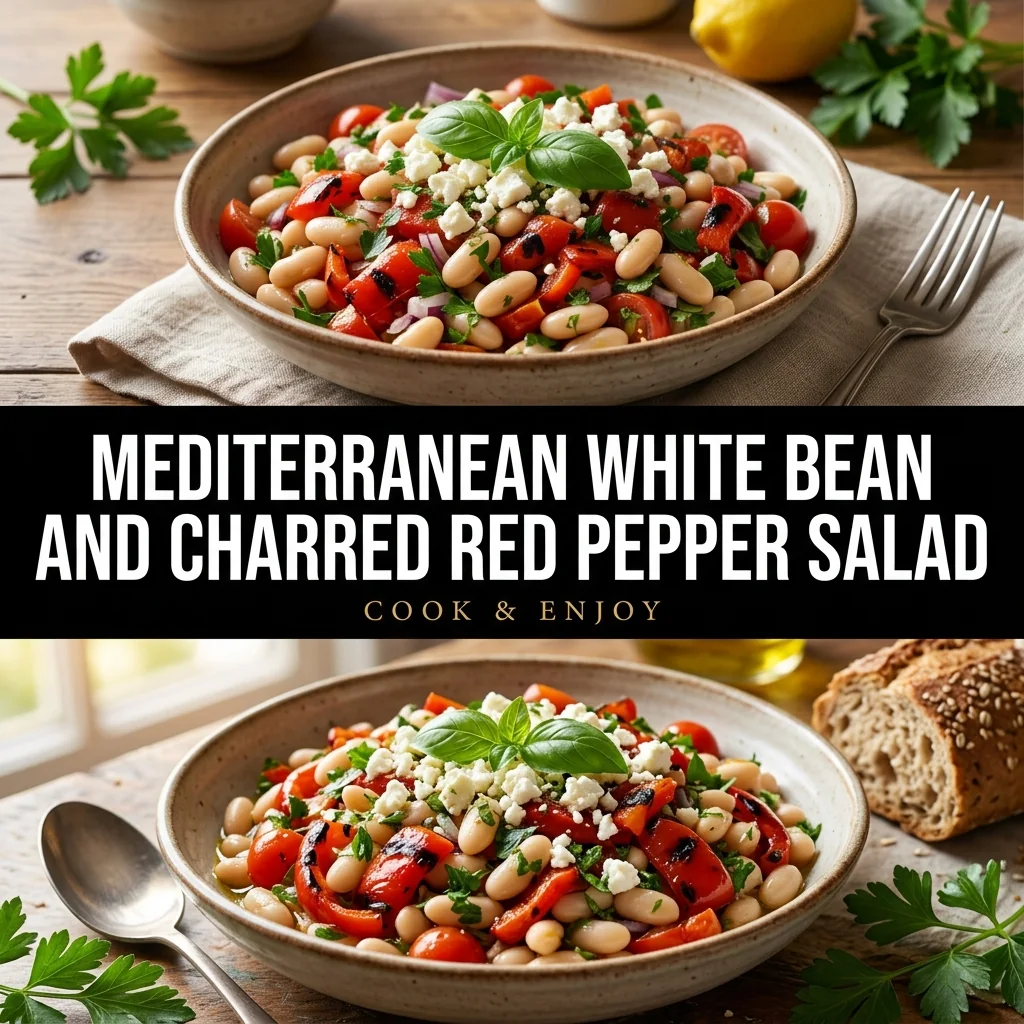 Mediterranean White Bean and Charred Red Pepper Salad food illustration