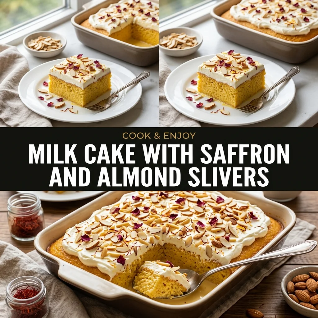 Milk Cake with Saffron and Almond Slivers food illustration