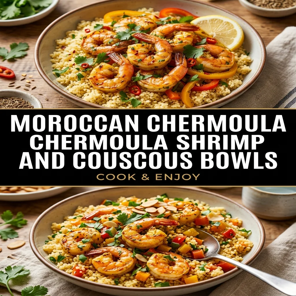Moroccan Chermoula Shrimp and Couscous Bowls food illustration