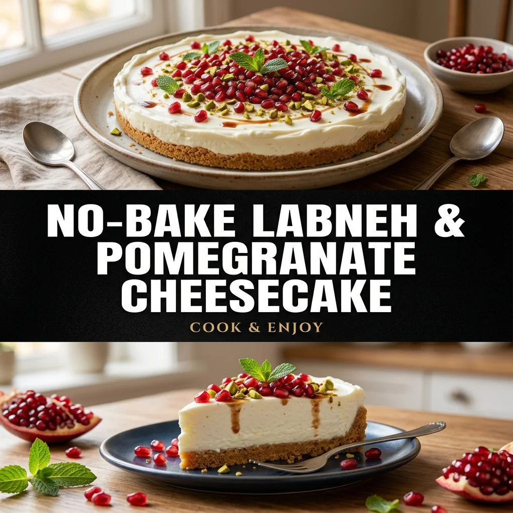 No-Bake Labneh and Pomegranate Cheesecake food illustration