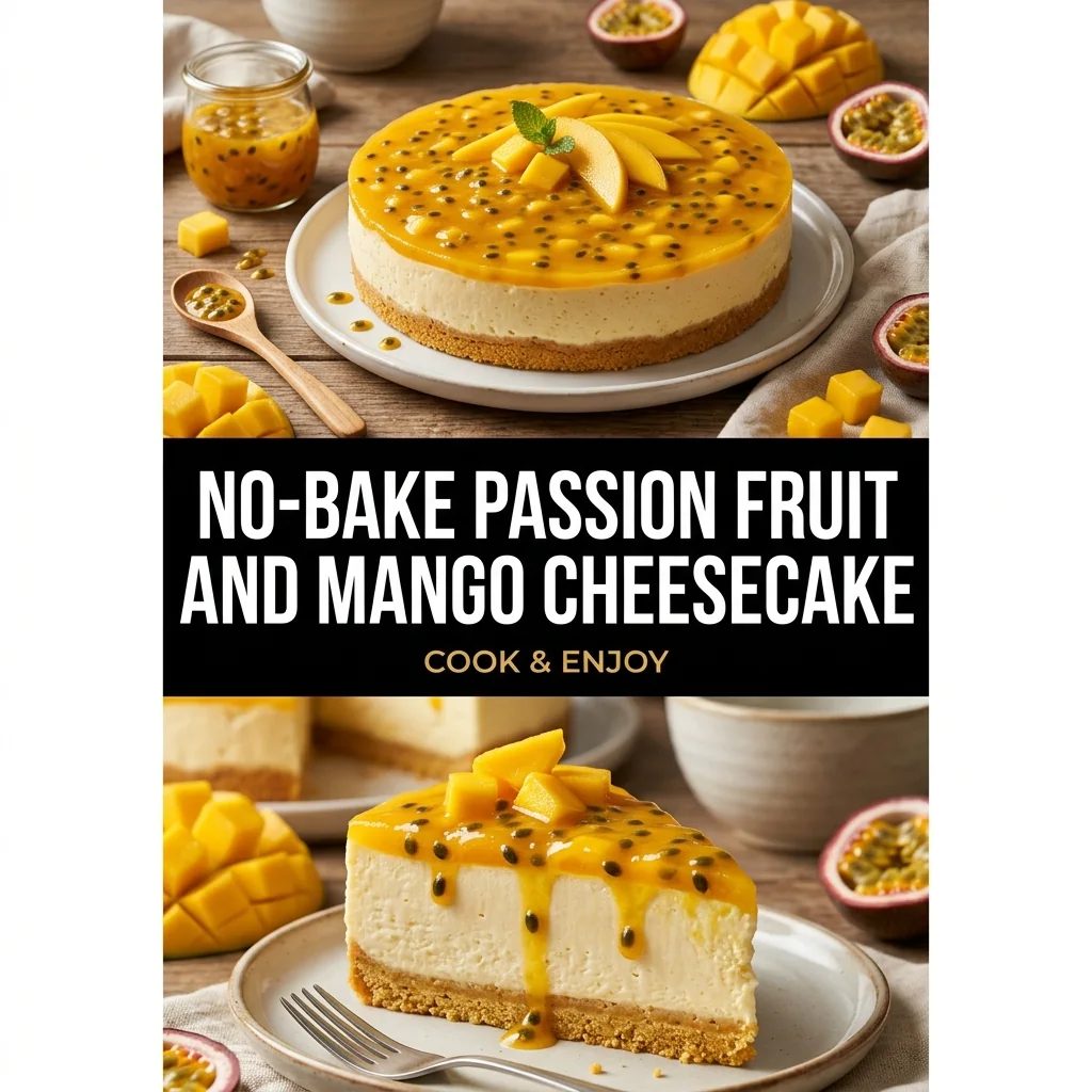 No-Bake Passion Fruit and Mango Cheesecake food illustration
