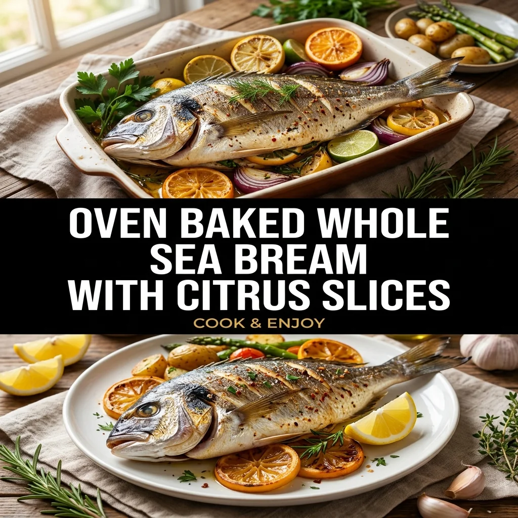 Oven Baked Whole Sea Bream with Citrus Slices food illustration