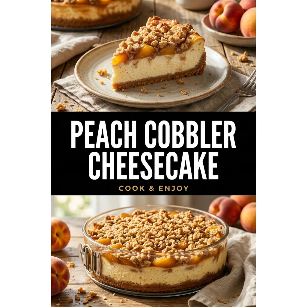 Peach Cobbler Cheesecake recipe poster