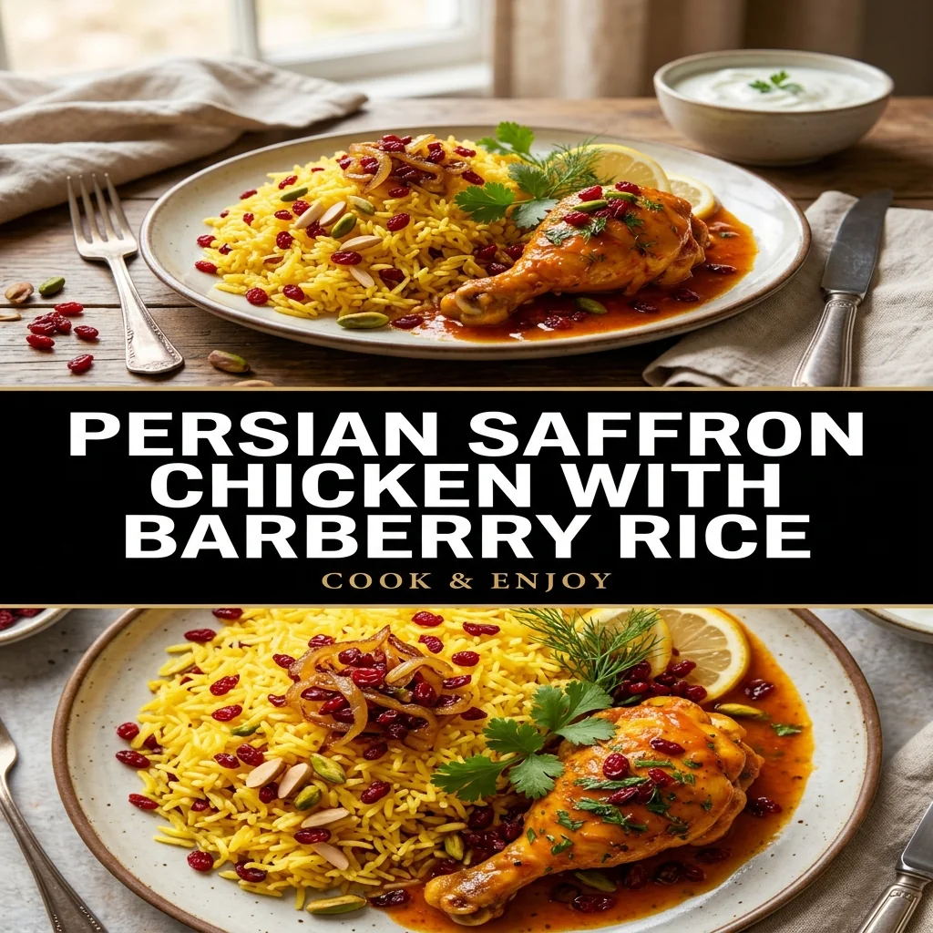 Persian Saffron Chicken with Barberry Rice food illustration